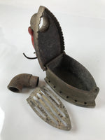 Antique 1900 Japanese Sad Iron Charcoal Chimney Wood Handle Cherry Blossom JK687