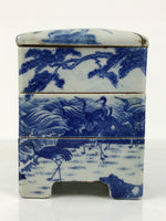 Antique C1900 Japanese Porcelain Lidded 3-Tier Bento Box Jubako Cranes Pine Y507