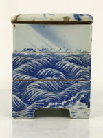 Antique C1900 Japanese Porcelain Lidded 3-Tier Bento Box Jubako Cranes Pine Y507
