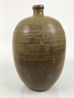Antique Japanese Ceramic Sake Bottle Kayoi-Tokkuri Brown Round Large Logo TS876