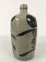 Antique Japanese Ceramic Sake Bottle Kayoi-Tokkuri Gray Brown Kasamatsu TS911