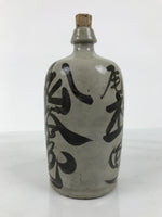 Antique Japanese Ceramic Sake Bottle Kayoi-Tokkuri Gray Kanji Cork Nishio TS861