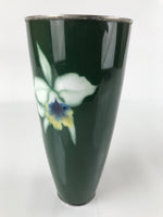 Antique Japanese Cloisonné Enamel Flower Vase Kabin Shippo Yusen Green FK95