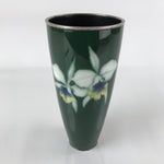 Antique Japanese Cloisonné Enamel Flower Vase Kabin Shippo Yusen Green FK95