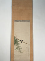 Antique Japanese Hanging Scroll Kakejiku Bird Flower Painting Kacho Color KJ186