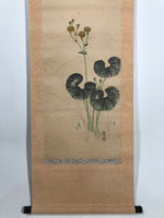 Antique Japanese Hanging Scroll Kakejiku Leopard Plant Bird Green Yellow KJ189