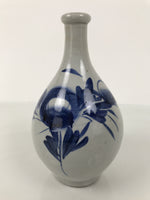 Antique Japanese Porcelain Sake Bottle Tokkuri Gray Blue Floral Long Neck TS900