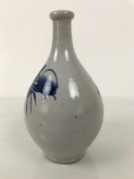 Antique Japanese Porcelain Sake Bottle Tokkuri Gray Blue Floral Long Neck TS900