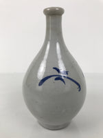 Antique Japanese Porcelain Sake Bottle Tokkuri Gray Blue Floral Long Neck TS900