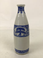 Antique Japanese Porcelain Sake Bottle Tokkuri White Blue Shochikubai Pine TS819