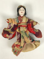 Antique Japanese Toy Play Doll Ningyo Kimono Silk Wood Gofun Floral Purple ID674