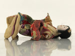 Antique Japanese Toy Play Doll Ningyo Kimono Silk Wood Gofun Floral Purple ID674