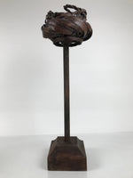 Antique Japanese Wooden Candle Stand Shokudai Woven Basket Metal Cup JK937