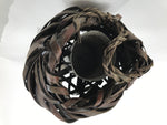 Antique Japanese Wooden Candle Stand Shokudai Woven Basket Metal Cup JK937