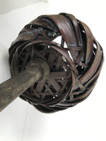 Antique Japanese Wooden Candle Stand Shokudai Woven Basket Metal Cup JK937