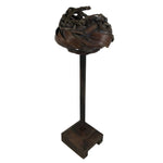 Antique Japanese Wooden Candle Stand Shokudai Woven Basket Metal Cup JK937