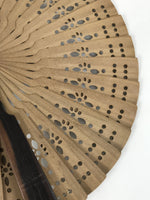 Chinese Carved Round Sandalwood Folding Fan Sensu Floral Pattern Red Tassel 5D23