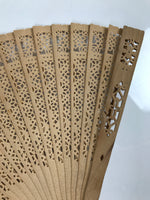 Chinese Carved Sandalwood Folding Fan Sensu Vtg Floral Cutout Pink Tassel 4D895