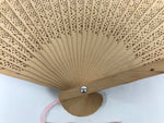 Chinese Carved Sandalwood Folding Fan Sensu Vtg Floral Cutout Pink Tassel 4D895