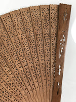 Chinese Carved Sandalwood Folding Fan Sensu Vtg Floral Pattern White Tassel 5D21