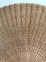 Chinese Carved Sandalwood Folding Fan Sensu Vtg Floral Pattern White Tassel 5D21