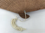 Chinese Carved Sandalwood Folding Fan Sensu Vtg Floral Pattern White Tassel 5D21