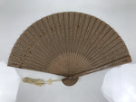 Chinese Carved Sandalwood Folding Fan Sensu Vtg Floral Pattern White Tassel 5D22