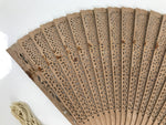Chinese Carved Sandalwood Folding Fan Sensu Vtg Floral Pattern White Tassel 5D22