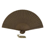 Chinese Carved Sandalwood Folding Fan Sensu Vtg Floral Pattern White Tassel 5D22