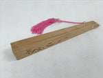 Chinese Carved Santal Wood Folding Fan Vtg Round Geometric Pink Tassel 4D715