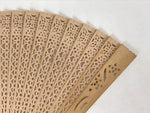 Chinese Carved Santal Wood Folding Fan Vtg Round Geometric Pink Tassel 4D715