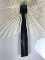 Chinese Radial Paper Folding Fan Vtg Sensu Black Metal Frame Cherry Blossom 5D24