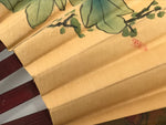 Chinese Silk Paper Folding Fan Botan Peony Sensu Bamboo Frame Green Brown 4D984