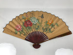Chinese Silk Paper Folding Fan Botan Peony Sensu Bamboo Frame Green Brown 4D984