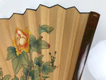 Chinese Silk Paper Folding Fan Botan Peony Sensu Bamboo Frame Green Brown 4D984