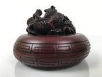 Chinese Vermilion Ink Pad Shuniku Vtg Red Seal Container Case Dragon Brown SZ65