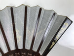 Fabric Ventimilla Folding Fan Sensu Vtg Resin Frame Black Gold Flowers 5D25