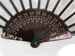 Fabric Ventimilla Folding Fan Sensu Vtg Resin Frame Black Gold Flowers 5D25