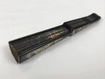 Fabric Ventimilla Folding Fan Sensu Vtg Resin Frame Black Gold Flowers 5D25