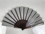 Fabric Ventimilla Folding Fan Sensu Vtg Resin Frame Black Gold Flowers 5D25