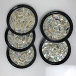 Japanese Abalone Shell Drink Saucer Vtg Chataku Coaster 5pc Black Resin L391