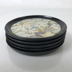 Japanese Abalone Shell Drink Saucer Vtg Chataku Coaster 5pc Black Resin L391