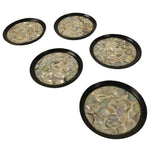Japanese Abalone Shell Drink Saucer Vtg Chataku Coaster 5pc Black Resin L391