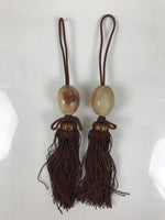 Japanese Agate Stone Hanging Scroll Weights Fuchin Kakejiku Brown Tassel FC369