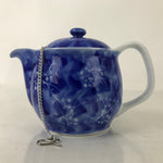 Japanese Arita Ware Ceramic Lidded Teapot Vtg Blue White Leaves W/ Strainer Y248