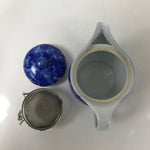 Japanese Arita Ware Ceramic Lidded Teapot Vtg Blue White Leaves W/ Strainer Y248