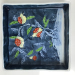 Japanese Arita Ware Ceramic Serving Dish Vtg Square Pomegranate Fruit Y251