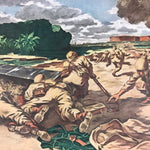 Japanese Art Print Reproduction Military Parachutists Oil Refinery WWII FL482