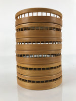 Japanese Bamboo Drink Saucer Chataku Vtg Coaster 6pc Carry Holder Butterfly L137