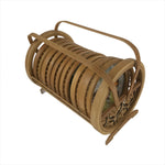 Japanese Bamboo Drink Saucer Chataku Vtg Coaster 6pc Carry Holder Butterfly L137